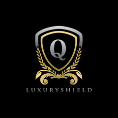 Golden Shield Q Letter Logo