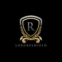 Golden Shield R Letter Logo