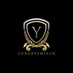 Golden Shield Y Letter Logo