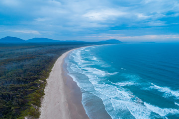 Fototapeta na wymiar Aerial landscape of Crowdy Bay coastline. Crowdy Head, New South Wales, Australia