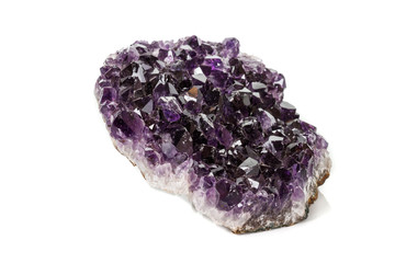 Amethyst Crystal Druse  macro mineral on white background close up
