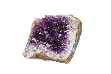 Amethyst Crystal Druse  macro mineral on white background close up