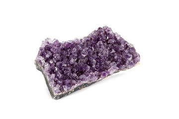 Amethyst Crystal Druse  macro mineral on white background close up
