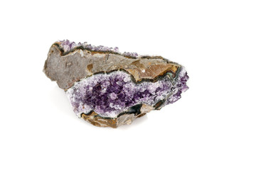 Amethyst Crystal Druse  macro mineral on white background close up