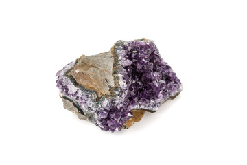 Amethyst Crystal Druse  macro mineral on white background close up