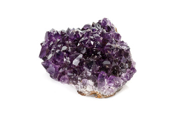Amethyst Crystal Druse  macro mineral on white background close up