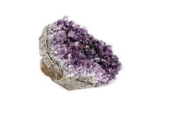 Amethyst Crystal Druse  macro mineral on white background close up