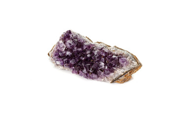 Amethyst Crystal Druse  macro mineral on white background close up