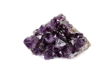 Amethyst Crystal Druse  macro mineral on white background close up