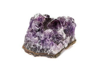 Amethyst Crystal Druse  macro mineral on white background close up