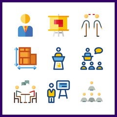 9 discussion icon. Vector illustration discussion set. boss and meeting icons for discussion works