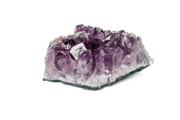 Amethyst Crystal Druse  macro mineral on white background close up