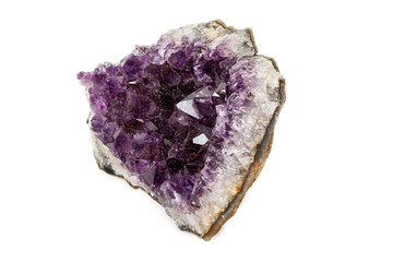 Amethyst Crystal Druse  macro mineral on white background close up
