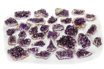 Amethyst Crystal Druse  macro mineral on white background close up