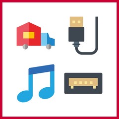 4 key icon. Vector illustration key set. usb and musical note icons for key works