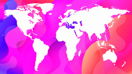 white contour of the planet map on a pink abstract background