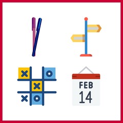 4 wooden icon. Vector illustration wooden set. pencils and direction sign icons for wooden works