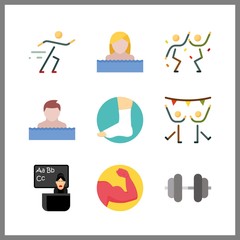 9 workout icon. Vector illustration workout set. dumbbell and swimmer icons for workout works