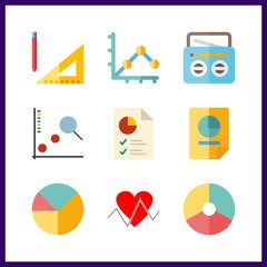 9 chart icon. Vector illustration chart set. measuring and line chart icons for chart works