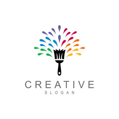ink fireworks and brushes logo, painting logo, artistic logo