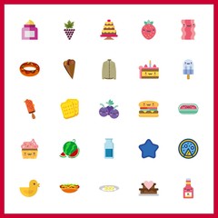 25 delicious icon. Vector illustration delicious set. bacon and watermelon icons for delicious works