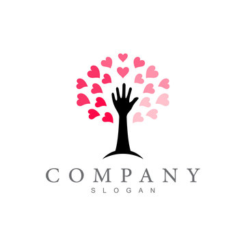 tree of love creative logo design, people care logo