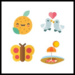 4 tropical icon. Vector illustration tropical set. butterfly and orange icons for tropical works