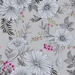 Gordijnen Floral seamless pattern. Garden Flower summer background. © Terriana