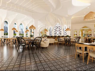 Gordijnen 3d render luxury restaurant interior © murattellioglu