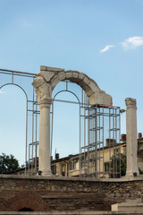 Auditorium of the Antique Forum at ruins of Ancient Roman city of Augusta Traiana in the center of...