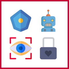 4 cyber icon. Vector illustration cyber set. robot and shield icons for cyber works