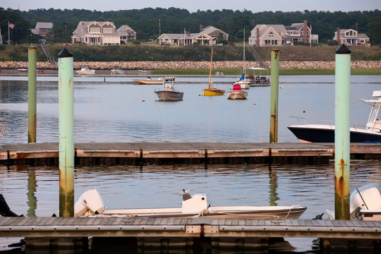 Boats and houses at Wellfleet Harbor, Cape Cod, Wellfleet MA