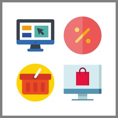 4 purchase icon. Vector illustration purchase set. percentage and shopping basket icons for purchase works