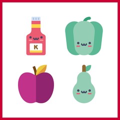 4 vegetarian icon. Vector illustration vegetarian set. bell pepper and ketchup icons for vegetarian works