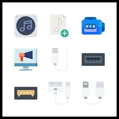 9 portable icon. Vector illustration portable set. music file and usb icons for portable works