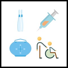 Fototapeta na wymiar 4 therapy icon. Vector illustration therapy set. medicine bag and syringe icons for therapy works