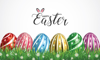 Happy Easter Greeting Card. 3D Easter eggs for Holiday background. Vector illustration