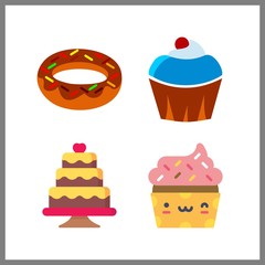 4 bakery icon. Vector illustration bakery set. wedding cake and donut icons for bakery works