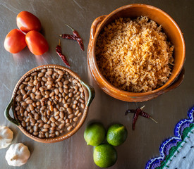 Home Cooked Traditional Mexican Food Rice and Beans