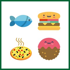 4 meat icon. Vector illustration meat set. pizza and hamburger icons for meat works