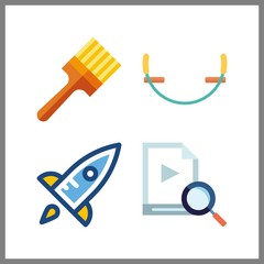 4 creative icon. Vector illustration creative set. video and painted icons for creative works