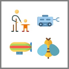 4 fly icon. Vector illustration fly set. zeppelin and bee icons for fly works