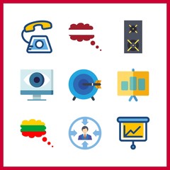 9 center icon. Vector illustration center set. target and monitoring icons for center works
