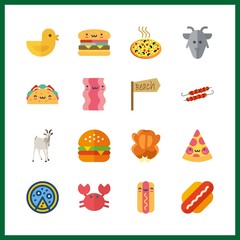 16 meat icon. Vector illustration meat set. hamburger and bacon icons for meat works