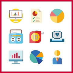 9 chart icon. Vector illustration chart set. measuring and analytic icons for chart works