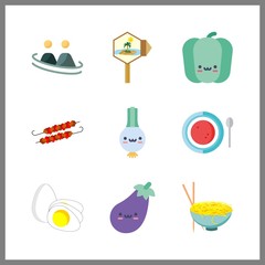 9 cooking icon. Vector illustration cooking set. eggplant and bell pepper icons for cooking works