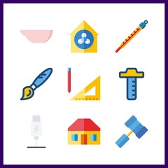 9 tool icon. Vector illustration tool set. hammer and roof icons for tool works