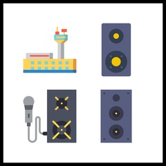 4 hall icon. Vector illustration hall set. speaker and airport icons for hall works