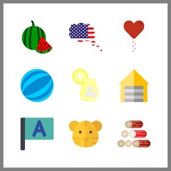 9 striped icon. Vector illustration striped set. watermelon and usa icons for striped works
