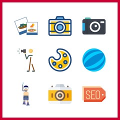 9 hobby icon. Vector illustration hobby set. aqualung and ball icons for hobby works